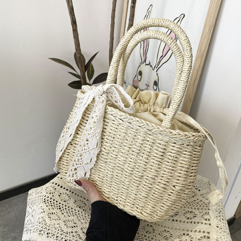 Women'S Bags Holiday - Women Straw Woven Drawstring Handbag Girls