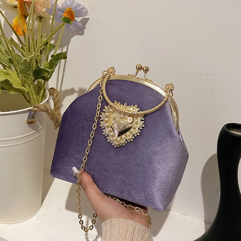 Chains Velvet Frame Heart Dinn - đánh giá và giá Women Bags In Sale