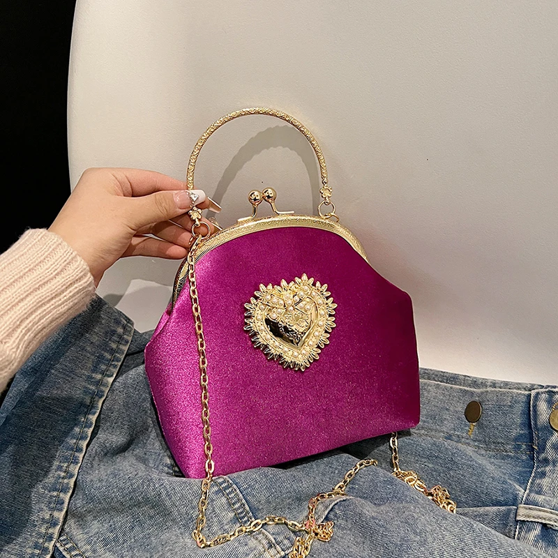 Chains Velvet Frame Heart Dinn - đánh giá và giá Women Bags In Sale